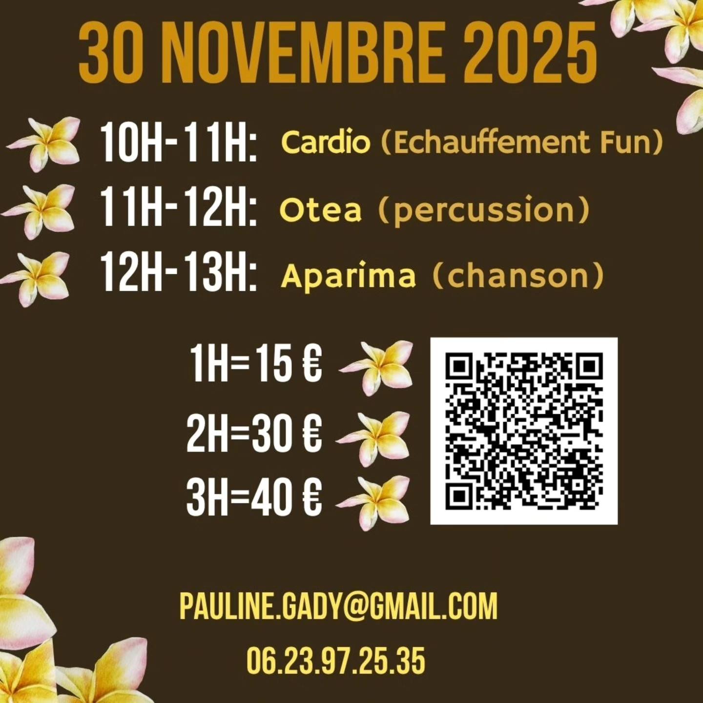 Stages Danse 'Ori Tahiti (suite) Informations sur Stages Danse 'Ori Tahiti de Pauline Ata (30 Novembre 2025)
