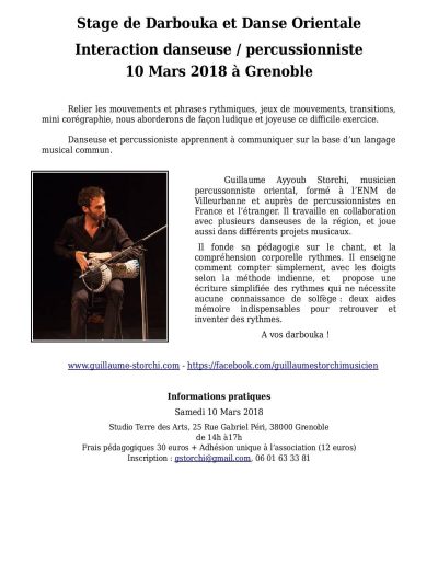 Stage de Darbouka et Danse Orientale - 10 Mars 2018