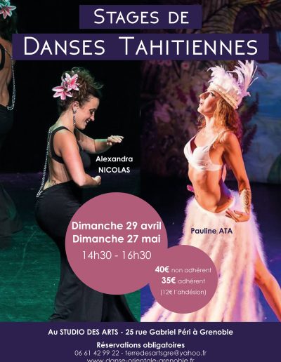 Stages de Danses Tahitiennes - Alexandra NICOLAS & Pauline ATA - Avril & Mai 2018