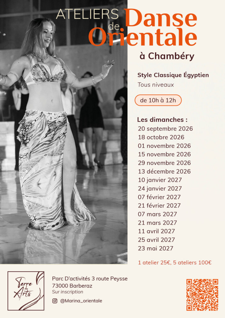Affiche atelier Marina_chambery Ateliers Danse Orientales Marina 2026/2027 Chambéry