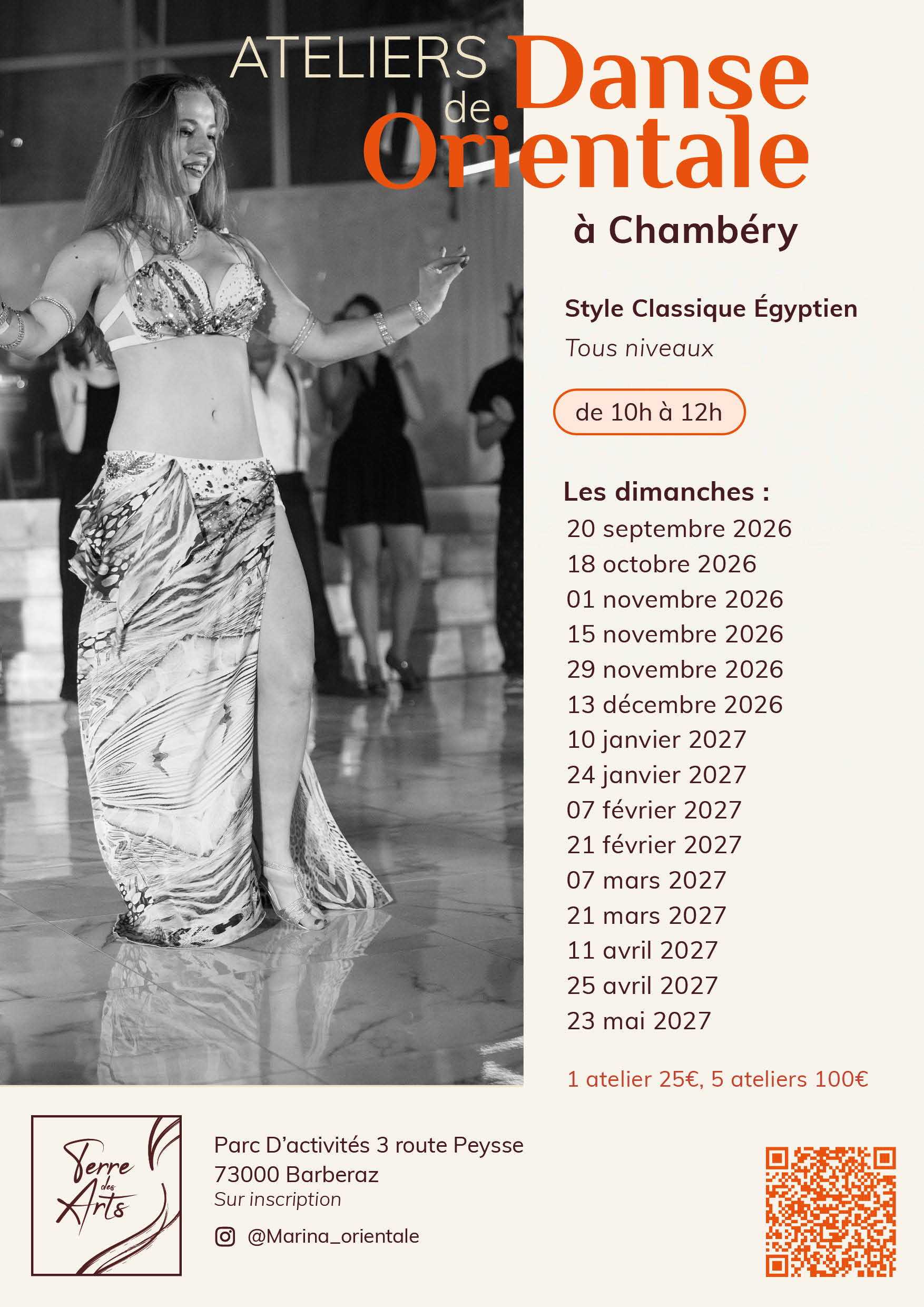 Affiche atelier Marina_chambery Ateliers Danse Orientales Marina 2026/2027 Chambéry