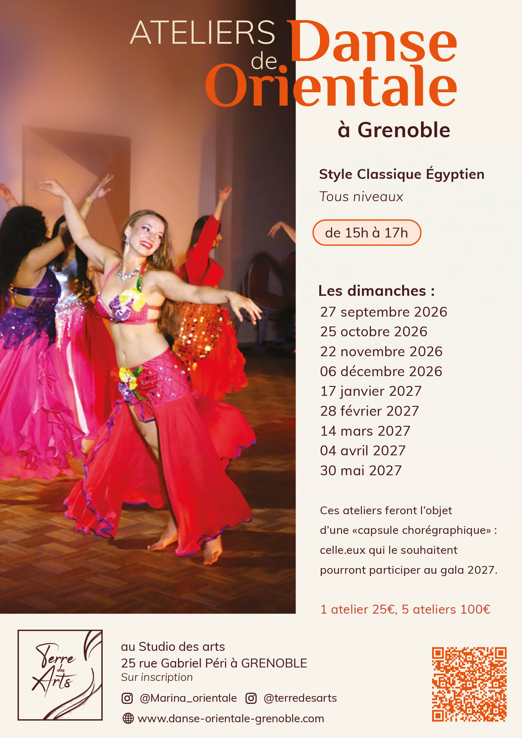 Affiche atelier Marina_grenoble Ateliers Danse Orientales Marina 2026/2027